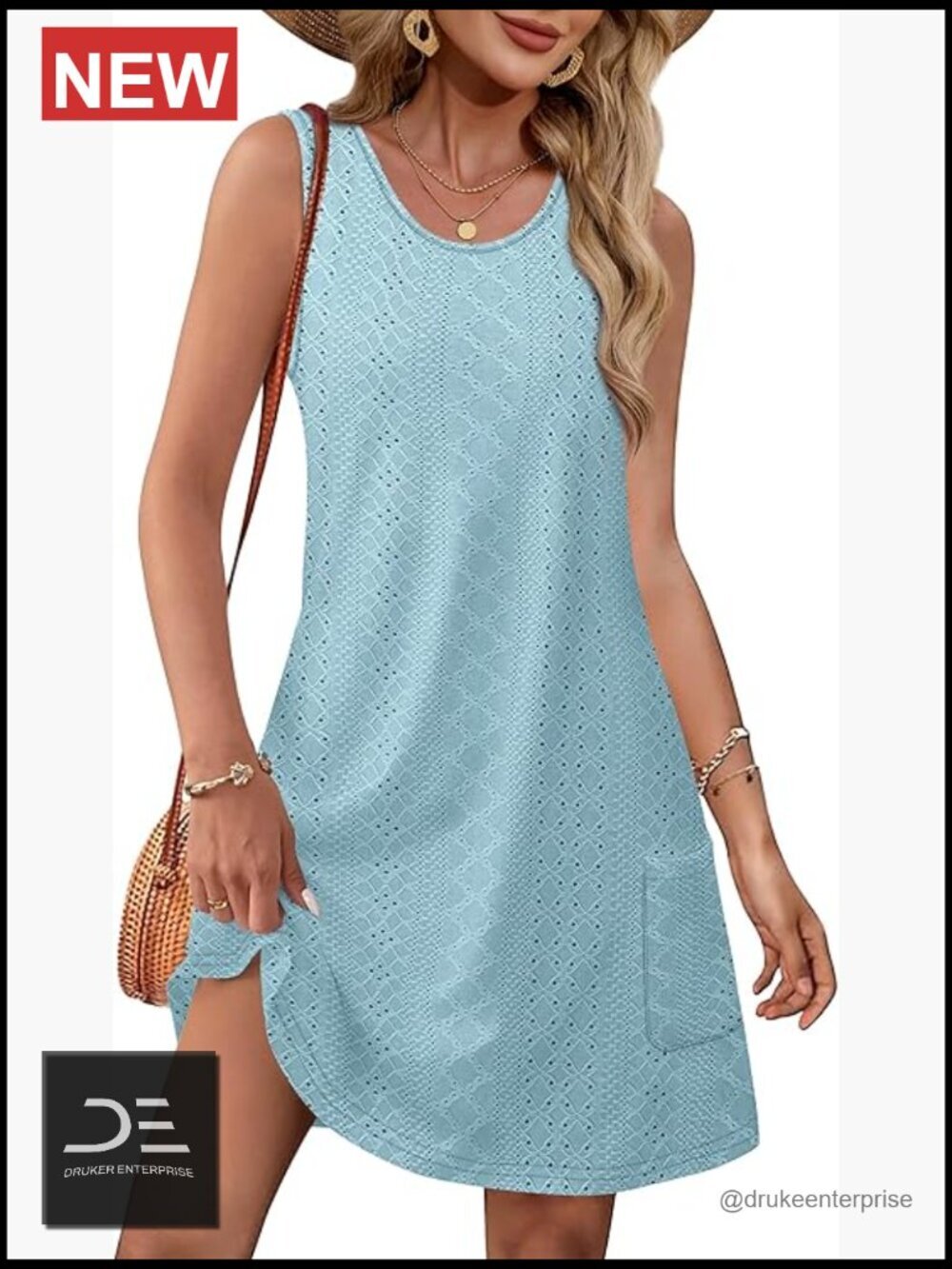 Summer Casual Dress with Pockets Sleeveless Swing Mini Dress